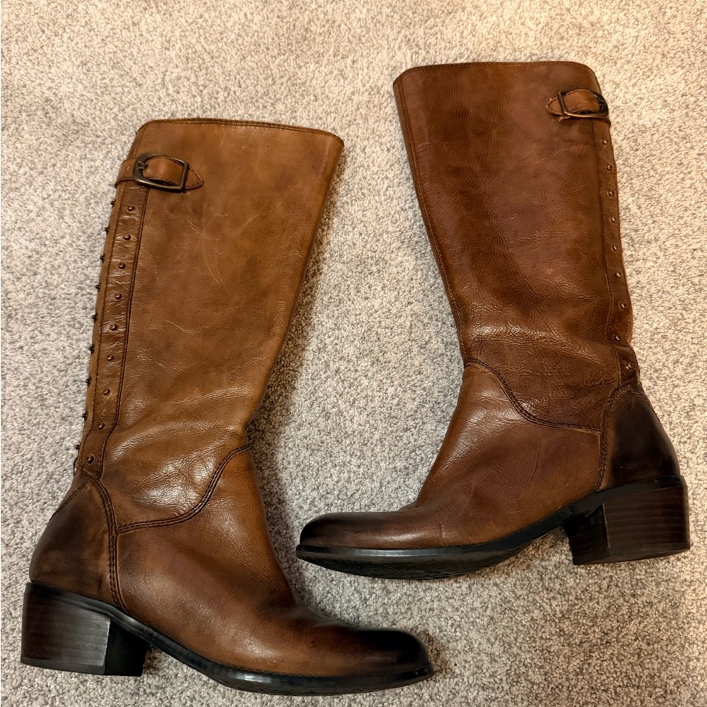 Arturo Chiang Brown Heeled riding boots fall boot